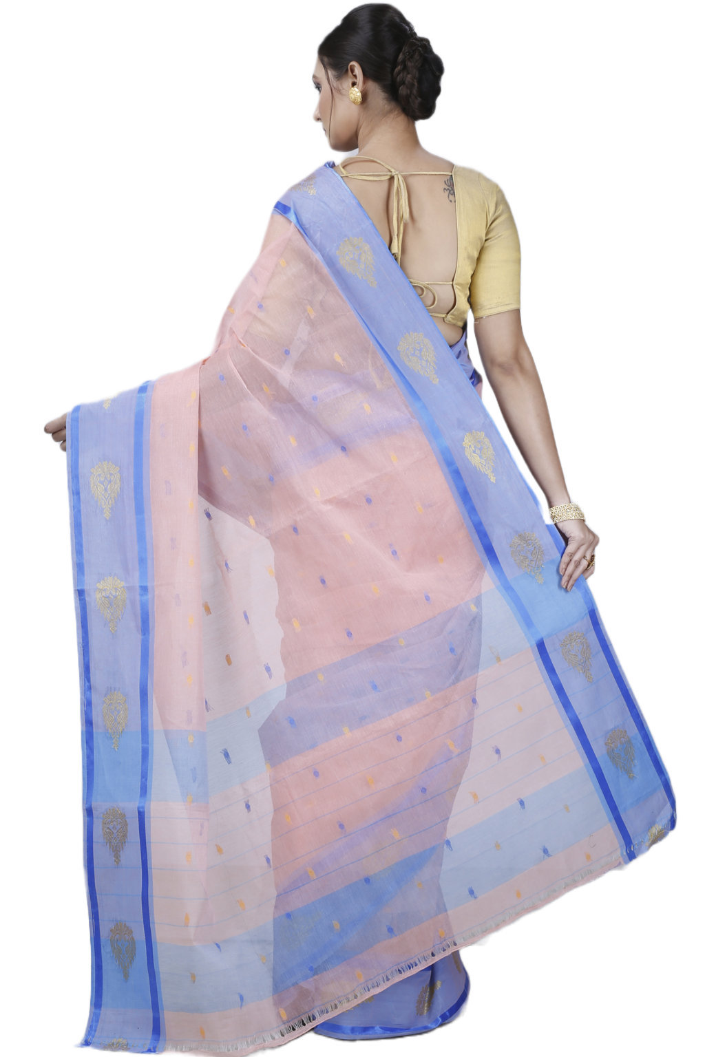Peach Pure Cotton Upala Tant Saree (1162)